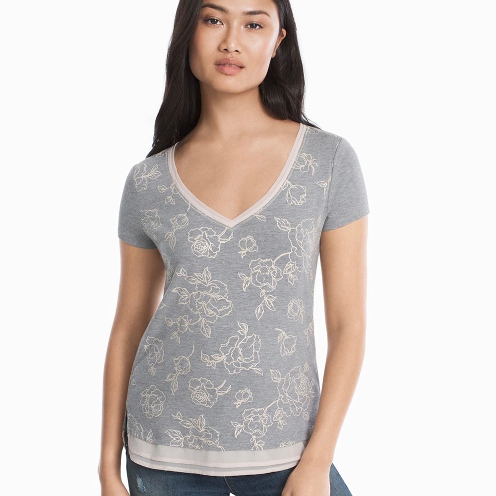 EUC White House Black Market Short-Sleeve Glitter Floral Printed Tee